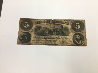 (e - 3133) 1860 Bank Of Whitfield In Dalton Georgia $5 Note.  Circulated