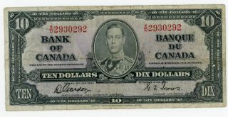 1937 Canada 10 Ten Dollar Note Gordon Towers Xd2930292 King George Vi