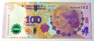 Argentina Banknote 100 Pesos,  Pick 358b Unc 2016 (evita) - Series Z
