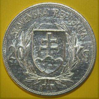 Slovakia 20 Korun 1939 Silver Coin - Cleaned And Light Scratches