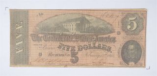 Civil War 1864 $5.  00 Confederate States Horse Blanket Note 126