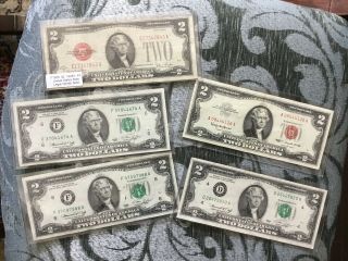 Set Of 5.  $2 Dollar Bills 1928 - 1976