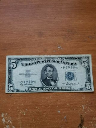 1953 $5 Five Dollar Blue Seal Silver Certificate Star Note