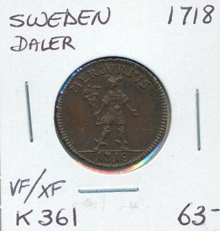 Sweden Daler 1718 K361 - Vf/xf