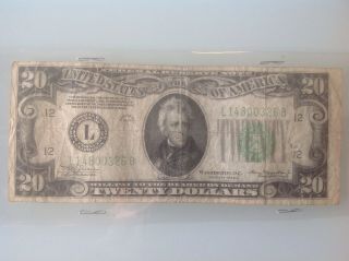 1934 - A Off - Center Twenty Dollar Bill $20 Federal Reserve Note