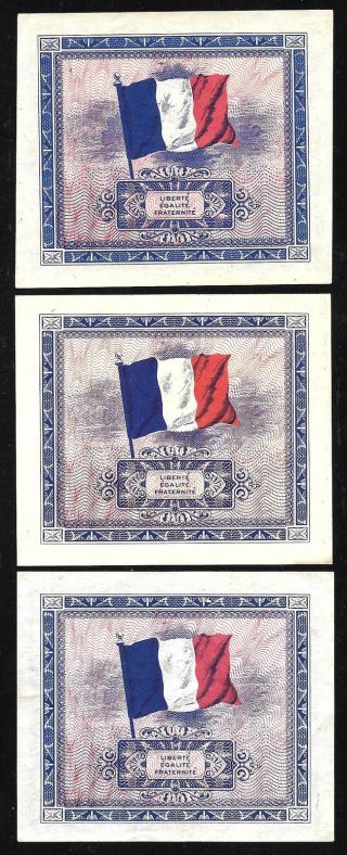 France - WWII - Allied Military Currency (AMC) 2,  5,  & 10 Franc Notes - 1944 2