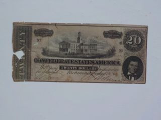 Civil War Confederate 1864 20 Dollar Bill Richmond Virginia Paper Money Currency
