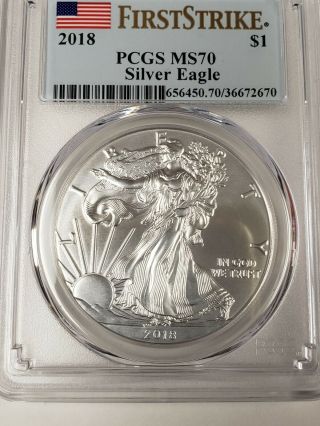 2018 American Silver Eagle $1 Ms70 Pcgs First Strike Fs Coin Certified