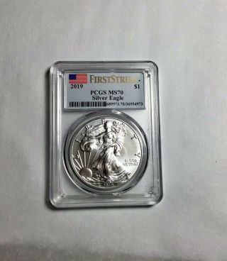 2019 $1 American Silver Eagle Pcgs Ms70 First Strike Flag Label C1 - 19