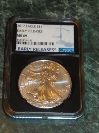2017 - 1 Oz Silver American Eagle $1 Coin Ngc Ms 69 " Early Release " (b - 12)