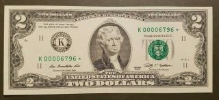 2009 2 Dollars Bill Star Note Low Serial Number K Uncirculated Banknote