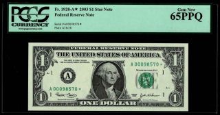 2003a $1 Star Federal Reserve Note Pcgs 65ppq