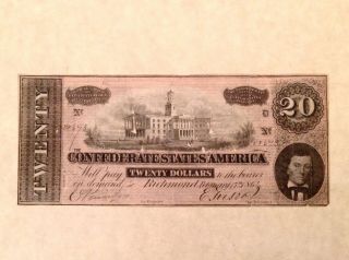 - 1864 $20 Confederate States Of America - Civil War Banknote