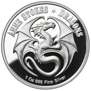 1 OZ SILVER COIN PROOF ANNE STOKES DRAGONS WATER DRAGON 4TH IN SERIES 3000 2