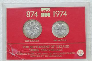 Iceland Sterling Silver Coins From 1974,  500 Kronur And 1000 Kronur