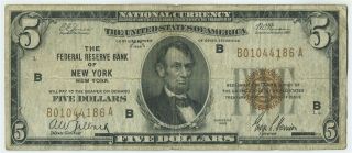 Fr.  1850b 1929 $5 Federal Reserve Bank Note York Brown Seal
