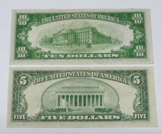 1934 - A $10 Federal Reserve Note & 1953 - B $5 Silver Certificate 2