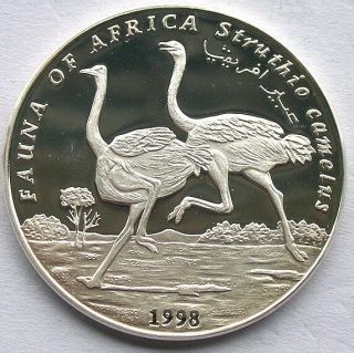 Somalia 1998 Ostrich 10000 Shillings Silver Coin,  Proof