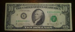 1981 $10 Dollar Bill Series A Federal Reserve Bank Of York B82445100a