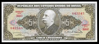 World Paper Money - Brazil 5 Cruzeiros Nd 1963 P176b @ Crisp Au - Unc ; Ref.  545