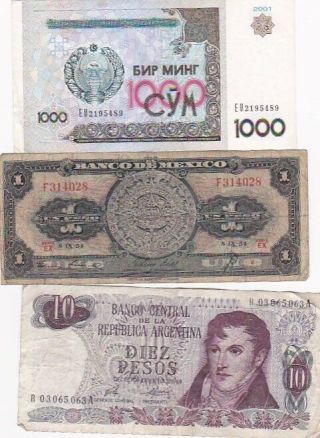 7 1915 - 2001 Circulated Notes From All Over