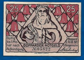 1921 Boppard Germany Notgeld 25 Pfennig Paper Emergency Money Bill