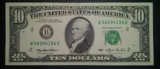 1993 $10 Dollar Bill Federal Reserve Bank Of York B56094186e