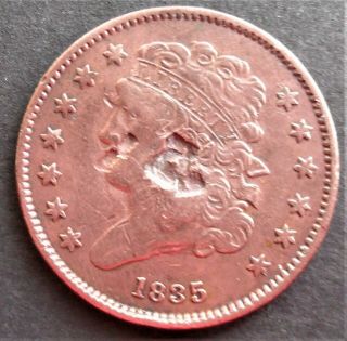 1835 Classic Head Half Cent,  Counter - Stamped " 21 ",  Coin