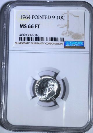 1964 P Ngc Ms66 Ft Silver Roosevelt Dime Pointed 9 10c 90 Full Torch