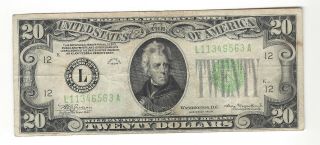 1934 $20 United States Federal Reserve Note - Very Fine - San Francisco