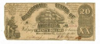 1861 T - 18 $20 The Confederate States Of America Note Civil War Era 9 - 2 - 1861