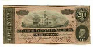 T - 67 $20 1864 Confederate Currency Csa