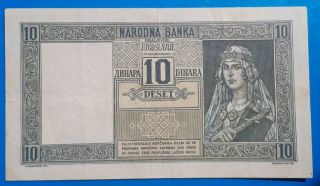Yugoslavia,  Kingdom Of Yugoslavia,  10 Dinara 1939,  Vf/vf,