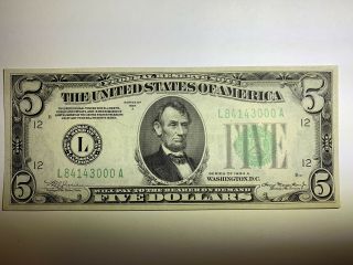 1934 A 5 Dollar Federal Reserve Note San Francisco Uncirculated