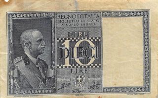 Italy Kingdom 10 Lire 1939 Series 0660 Circulated Banknote Ew