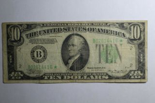 1934 A $10 York Federal Reserve Star Note B02614416 Slight Tear