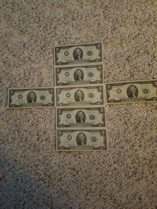 7 1976 Uncirculated Two Dollar Bills Crisp $2 Federal Reserve Note