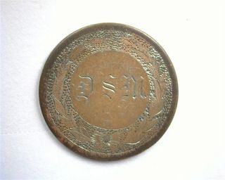 1867 Silvered 2 Cent Love Token " Dsm " With Elaborate Wreath And Bow