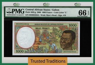 Tt Pk 402lg 2000 Central African States 1000 Francs Pmg 66 Epq Gem Uncirculated