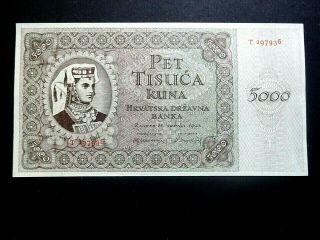 Croatia Ndh 1943,  5000 Kuna,  Unc Perfect Banknote