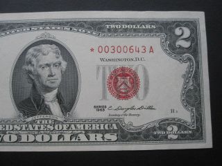 1963 $2 Star Note Red Seal Au Crisp 1963 Legal Tender Star Note $2 Bill 00300