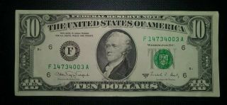 1988 $10 Dollar Bill Series A Federal Reserve Bank Of Atlanta F14734003a