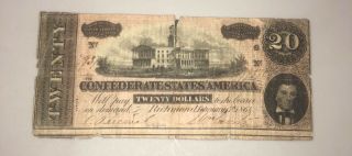 1864 $20 Dollar Confederate States Of America Civil War Currency