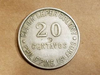 1922 20 Centavos Culion Leper Colony Us Philippines Health Services Xf Ef