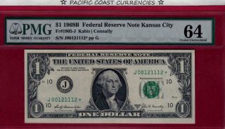 1969b Pmg " 64 " Chcu Star $1 Kansas City Federal Reserve Note