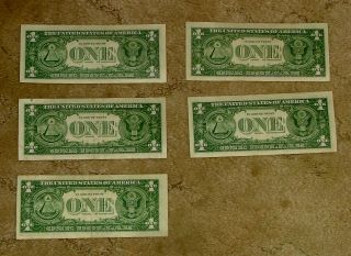 5 - $1 One Dollar Federal Reserve Note Bills - 1963 B 2