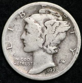 Xf 1928 D Mercury Silver Dime Coin