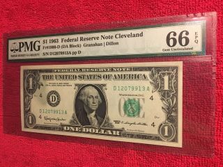 Fr.  1900 - D 1963 1 Dollar Federal Reserve Note (Cleveland) DA Block PMG 66EPQ 2