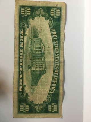 1929 Us $10 National Currency Note.  Bank Of Chicago.  Brown Seal.  G01174544a