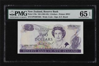 1981 - 92 Zealand Reserve Bank 2 Dollars Pick 170c Pmg 65 Epq Gem Unc